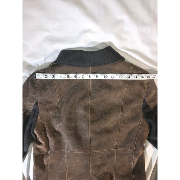 Worth Women's Brown Leather and Grey Wool Accents Core Coat - Picture 7 of 8